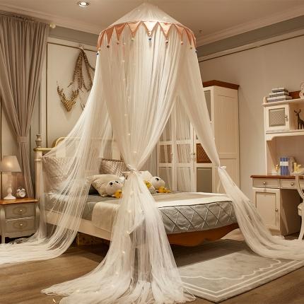 91家纺网 家纺一手货源 找家纺 富莱星蚊帐 2021新款三角吊顶毛球圆顶蚊帐 玉色