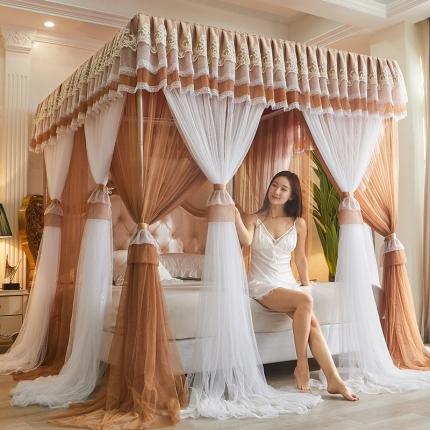 91家纺网 家纺一手货源 找家纺 迪凡保罗 2021新款5823双层纱落地宫廷蚊帐 咖啡