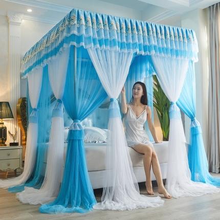 91家纺网 家纺一手货源 找家纺 迪凡保罗 2021新款5823双层纱落地宫廷蚊帐 孔蓝