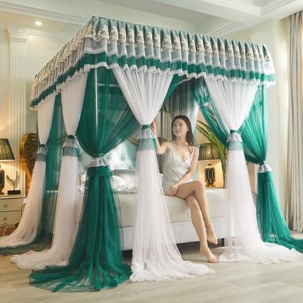 91家纺网 家纺一手货源 找家纺 迪凡保罗 2021新款5823双层纱落地宫廷蚊帐 墨绿