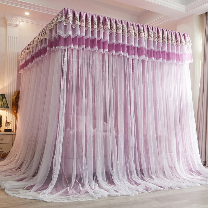 91家纺网 家纺一手货源 找家纺 迪凡保罗 2021新款5823双层纱落地宫廷蚊帐 豆沙