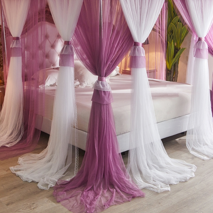 91家纺网 家纺一手货源 找家纺 迪凡保罗 2021新款5823双层纱落地宫廷蚊帐 豆沙