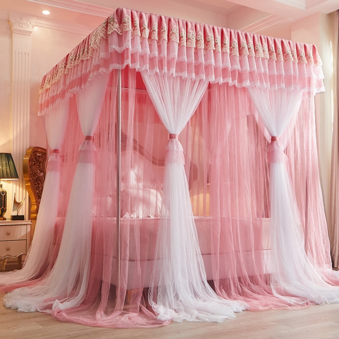 91家纺网 家纺一手货源 找家纺 迪凡保罗 2021新款5823双层纱落地宫廷蚊帐 红玉