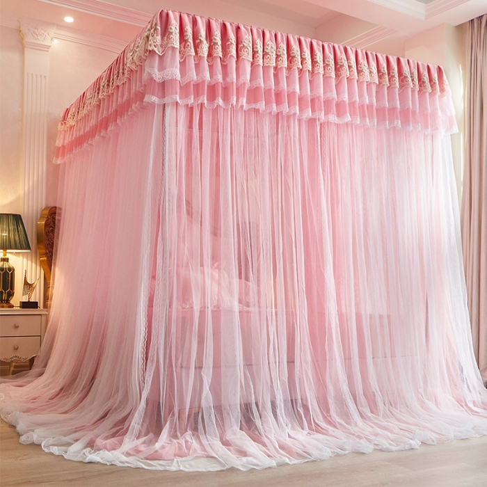 91家纺网 家纺一手货源 找家纺 迪凡保罗 2021新款5823双层纱落地宫廷蚊帐 红玉