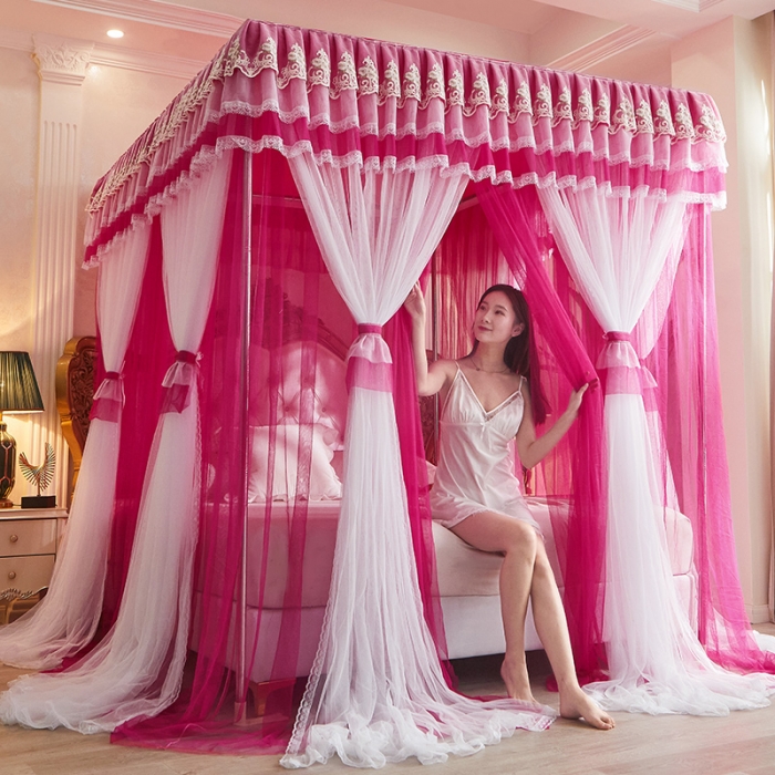 91家纺网 家纺一手货源 找家纺 迪凡保罗 2021新款5823双层纱落地宫廷蚊帐 酒红