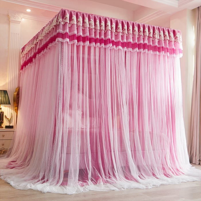 91家纺网 家纺一手货源 找家纺 迪凡保罗 2021新款5823双层纱落地宫廷蚊帐 酒红