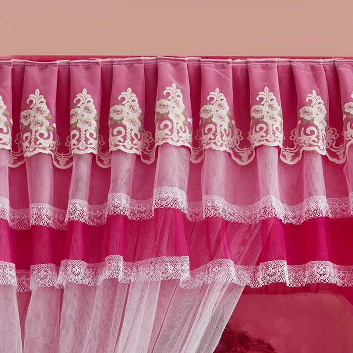 91家纺网 家纺一手货源 找家纺 迪凡保罗 2021新款5823双层纱落地宫廷蚊帐 酒红