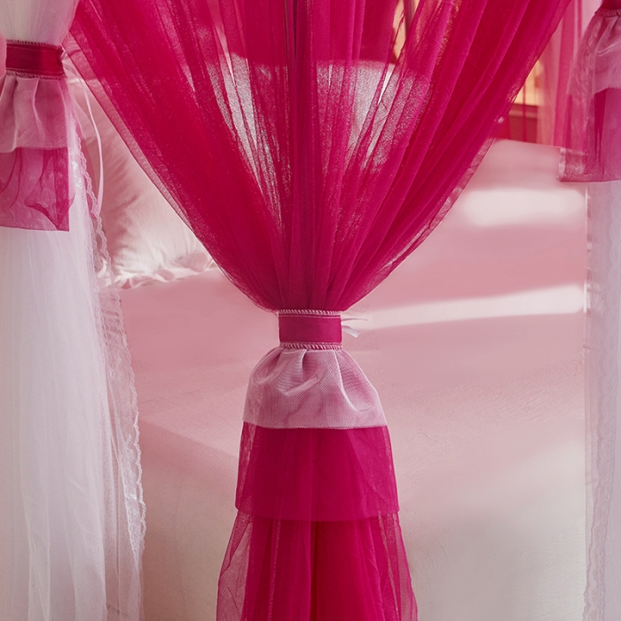 91家纺网 家纺一手货源 找家纺 迪凡保罗 2021新款5823双层纱落地宫廷蚊帐 酒红