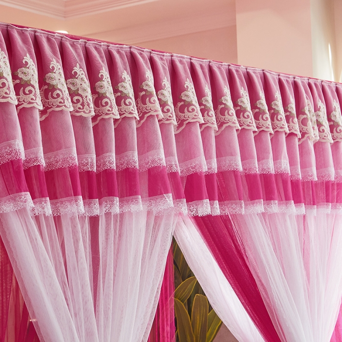 91家纺网 家纺一手货源 找家纺 迪凡保罗 2021新款5823双层纱落地宫廷蚊帐 酒红