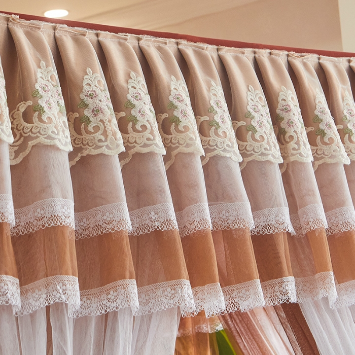 91家纺网 家纺一手货源 找家纺 迪凡保罗 2021新款5823双层纱落地宫廷蚊帐 咖啡