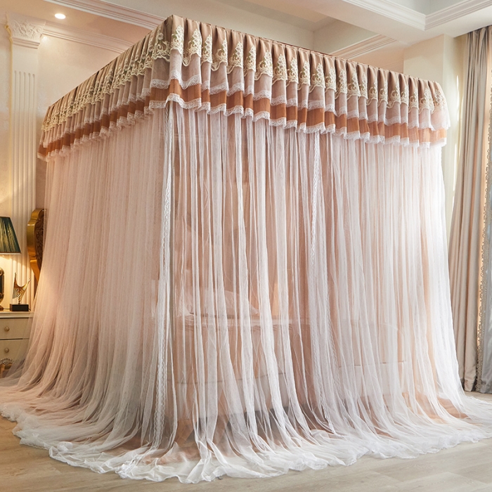 91家纺网 家纺一手货源 找家纺 迪凡保罗 2021新款5823双层纱落地宫廷蚊帐 咖啡