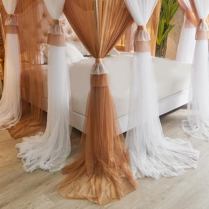 91家纺网 家纺一手货源 找家纺 迪凡保罗 2021新款5823双层纱落地宫廷蚊帐 咖啡