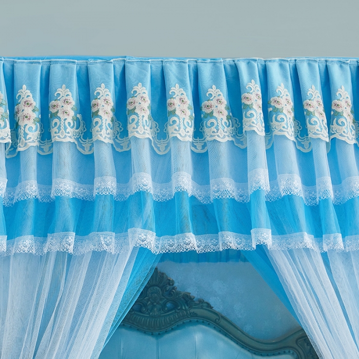 91家纺网 家纺一手货源 找家纺 迪凡保罗 2021新款5823双层纱落地宫廷蚊帐 孔蓝