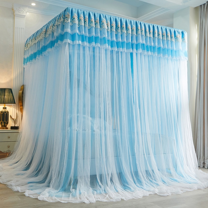 91家纺网 家纺一手货源 找家纺 迪凡保罗 2021新款5823双层纱落地宫廷蚊帐 孔蓝