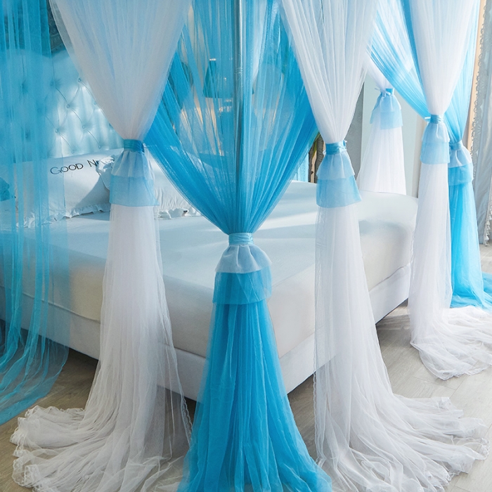 91家纺网 家纺一手货源 找家纺 迪凡保罗 2021新款5823双层纱落地宫廷蚊帐 孔蓝