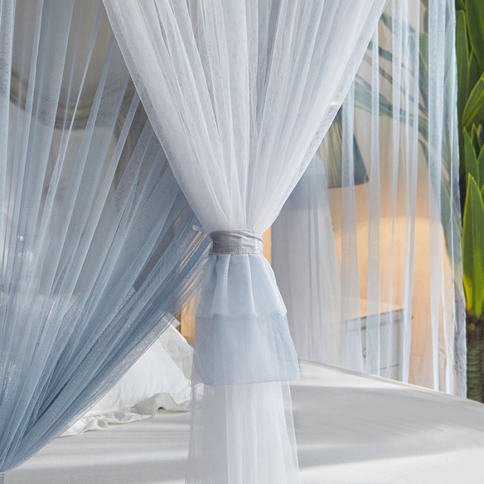 91家纺网 家纺一手货源 找家纺 迪凡保罗 2021新款5823双层纱落地宫廷蚊帐 蓝灰