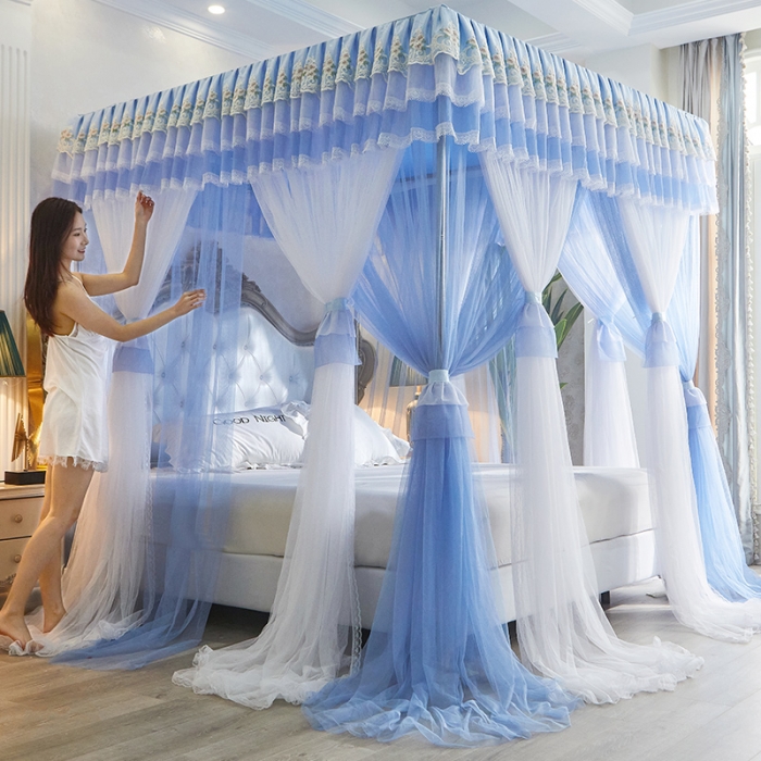91家纺网 家纺一手货源 找家纺 迪凡保罗 2021新款5823双层纱落地宫廷蚊帐 天蓝