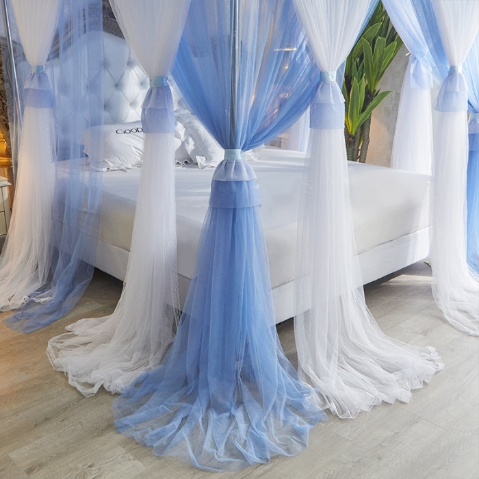 91家纺网 家纺一手货源 找家纺 迪凡保罗 2021新款5823双层纱落地宫廷蚊帐 天蓝