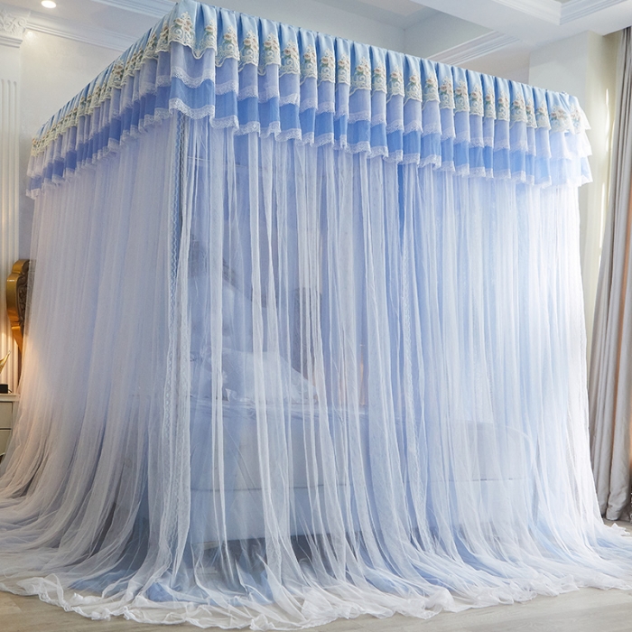 91家纺网 家纺一手货源 找家纺 迪凡保罗 2021新款5823双层纱落地宫廷蚊帐 天蓝