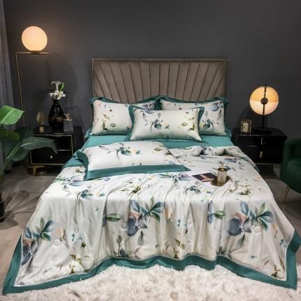 91家纺网 家纺一手货源 找家纺 朵美 2021新款60支天丝数码印花夏被四件套 素叶之恋