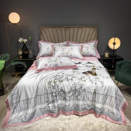 91家纺网 家纺一手货源 找家纺 朵美 2021新款60支天丝数码印花夏被四件套 踏莎行