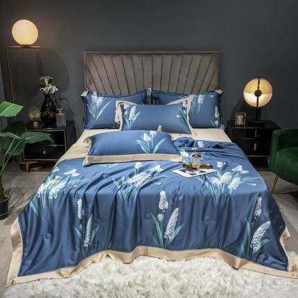 91家纺网 家纺一手货源 找家纺 朵美 2021新款60支天丝数码印花夏被四件套 沅芷（蓝）