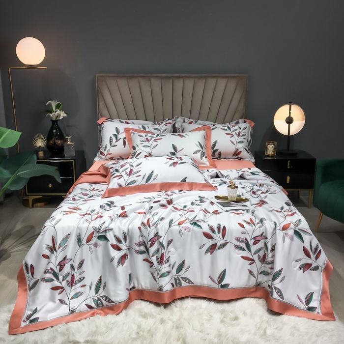 91家纺网 家纺一手货源 找家纺 朵美 2021新款60支天丝数码印花夏被四件套 豆蔻年华