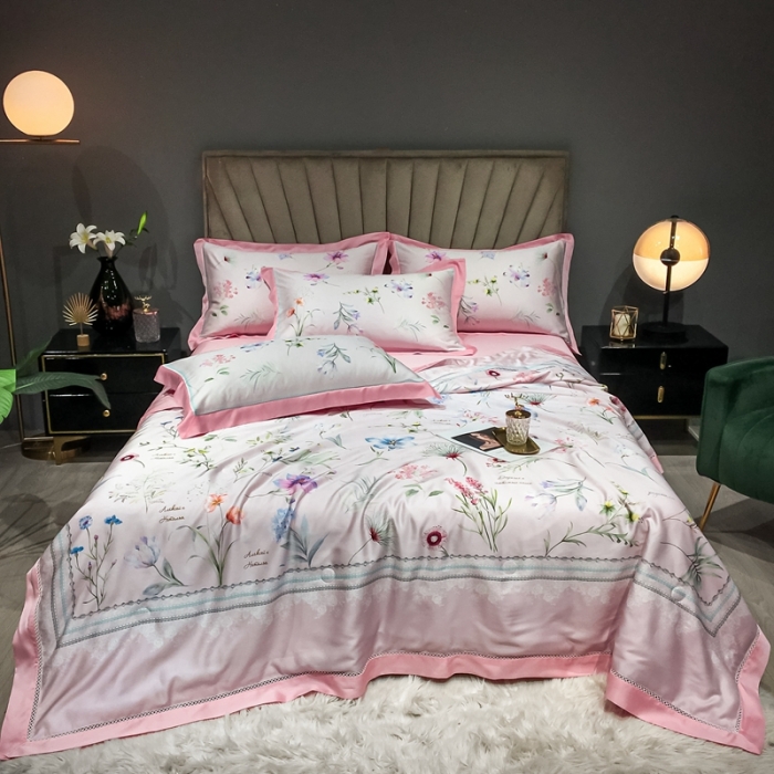 91家纺网 家纺一手货源 找家纺 朵美 2021新款60支天丝数码印花夏被四件套 花月春风