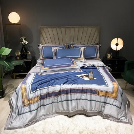 朵美 2021新款60支天丝数码印花夏被四件套 蓝调