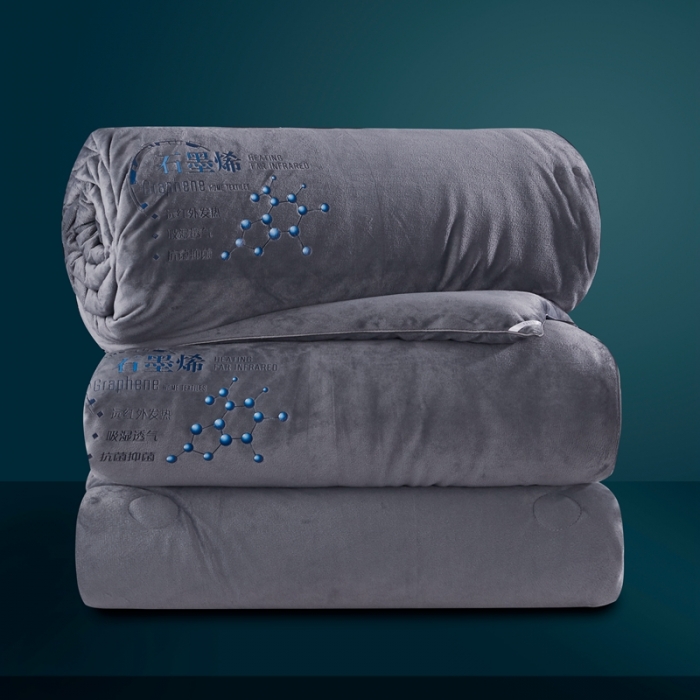 91家纺网 家纺一手货源 找家纺 2020新款石墨烯抗菌远红外加厚保暖臻丝绒冬被被子被芯摩登灰