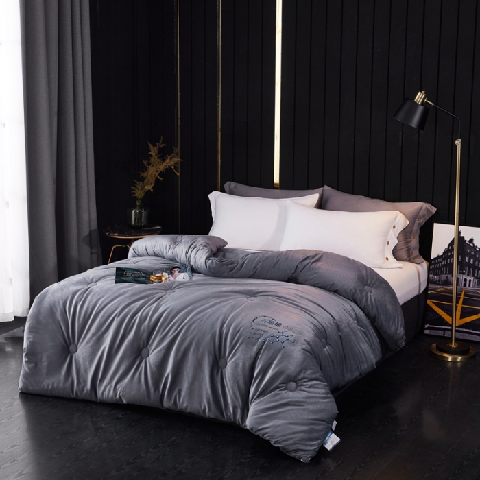 91家纺网 家纺一手货源 找家纺 2020新款石墨烯抗菌远红外加厚保暖臻丝绒冬被被子被芯摩登灰