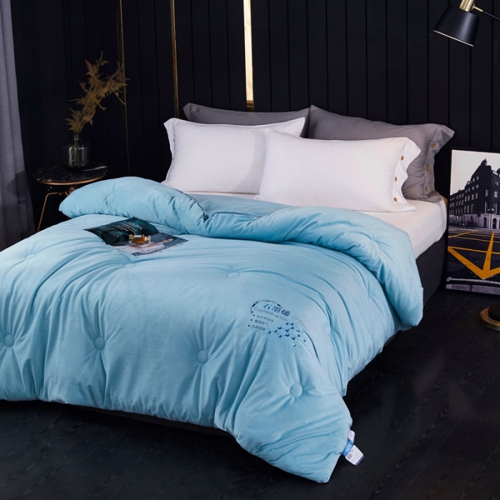 91家纺网 家纺一手货源 找家纺 2020新款石墨烯抗菌远红外加厚保暖臻丝绒冬被被子被芯云雾蓝