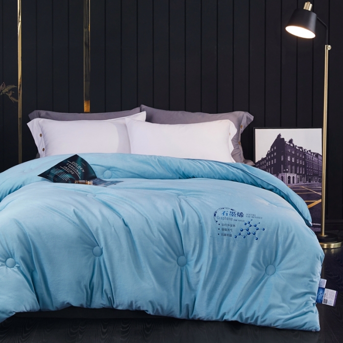 91家纺网 家纺一手货源 找家纺 2020新款石墨烯抗菌远红外加厚保暖臻丝绒冬被被子被芯云雾蓝