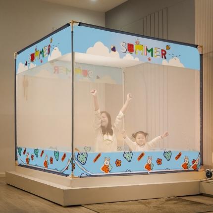 91家纺网 家纺一手货源 找家纺 坐床式蚊帐儿童防摔防蚊拉链方帐铁艺加厚加固支架睡帐 草莓甜心