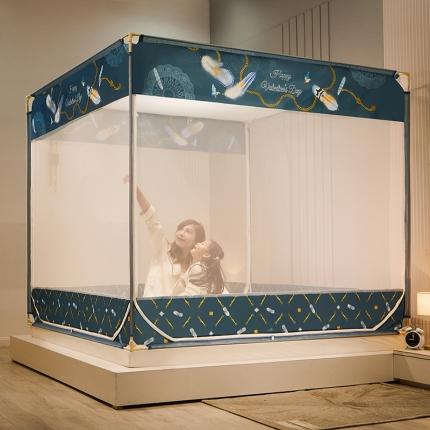 91家纺网 家纺一手货源 找家纺 坐床式蚊帐儿童防摔防蚊拉链方帐铁艺加厚加固支架睡帐 漫羽纷飞