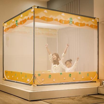 91家纺网 家纺一手货源 找家纺 坐床式蚊帐儿童防摔防蚊拉链方帐铁艺加厚加固支架睡帐 小恐龙