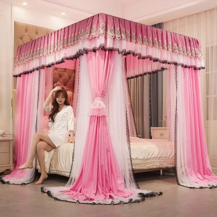 91家纺网 家纺一手货源 找家纺 （总）迪凡保罗蚊帐 新款5826四柱导轨落地双层遮光帘蚊帐