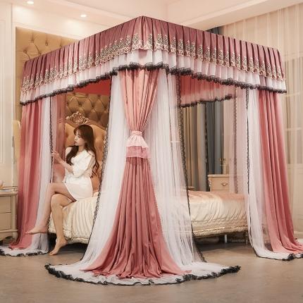 91家纺网 家纺一手货源 找家纺 （总）迪凡保罗蚊帐 新款5826四柱导轨落地双层遮光帘蚊帐