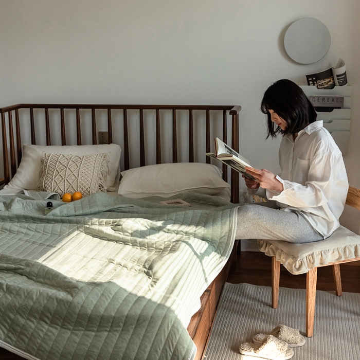 91家纺网 家纺一手货源 找家纺 法芙娜家纺 天竺棉夏凉被全棉空调被纯棉夏被纯色豆绿