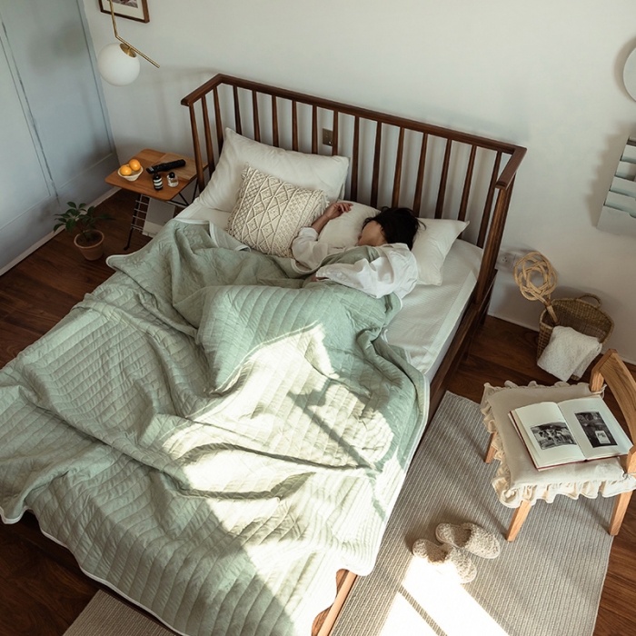 91家纺网 家纺一手货源 找家纺 法芙娜家纺 天竺棉夏凉被全棉空调被纯棉夏被纯色豆绿