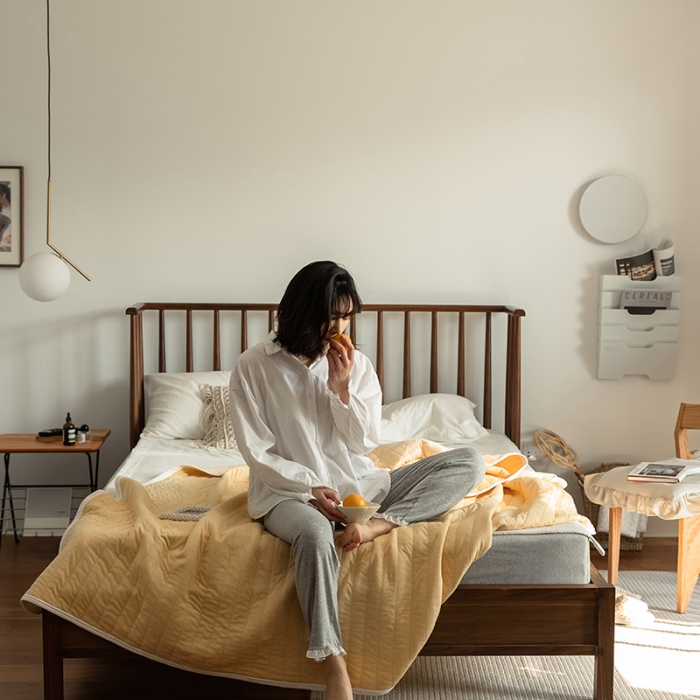 91家纺网 家纺一手货源 找家纺 法芙娜家纺 天竺棉夏凉被全棉空调被纯棉夏被纯色姜黄