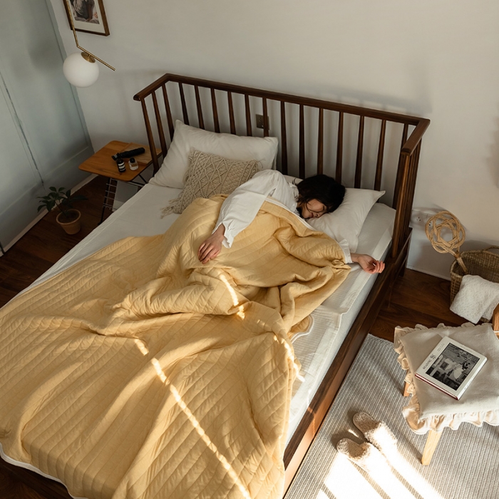 91家纺网 家纺一手货源 找家纺 法芙娜家纺 天竺棉夏凉被全棉空调被纯棉夏被纯色姜黄