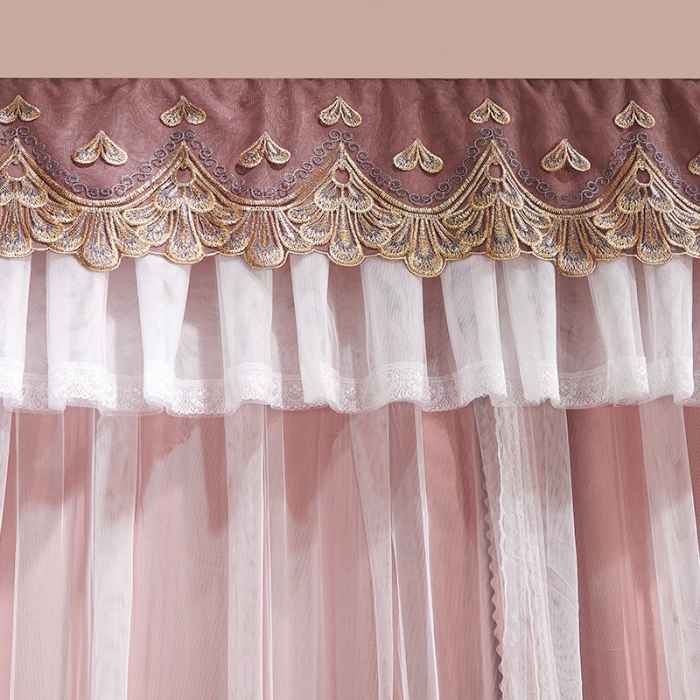 91家纺网 家纺一手货源 找家纺 迪凡保罗蚊 2021新款5839双横杆落地双层遮光帘蚊帐 红玉色