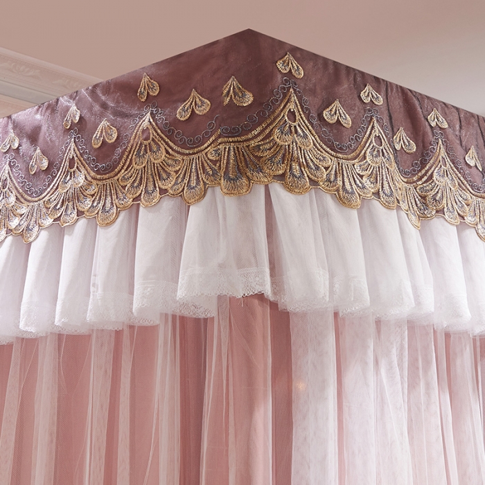 91家纺网 家纺一手货源 找家纺 迪凡保罗蚊 2021新款5839双横杆落地双层遮光帘蚊帐 红玉色