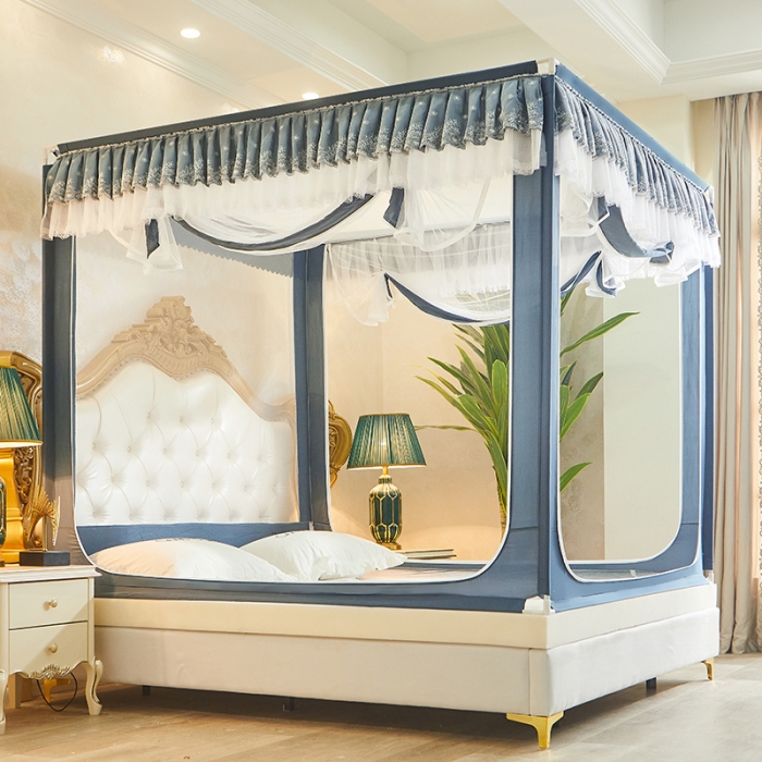 91家纺网 家纺一手货源 找家纺 迪凡保罗 2021新款5838U型外穿杆拉链坐床式蚊帐 蓝灰