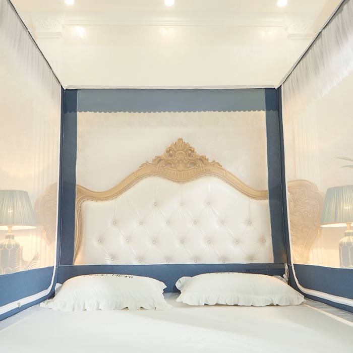 91家纺网 家纺一手货源 找家纺 迪凡保罗 2021新款5838U型外穿杆拉链坐床式蚊帐 蓝灰