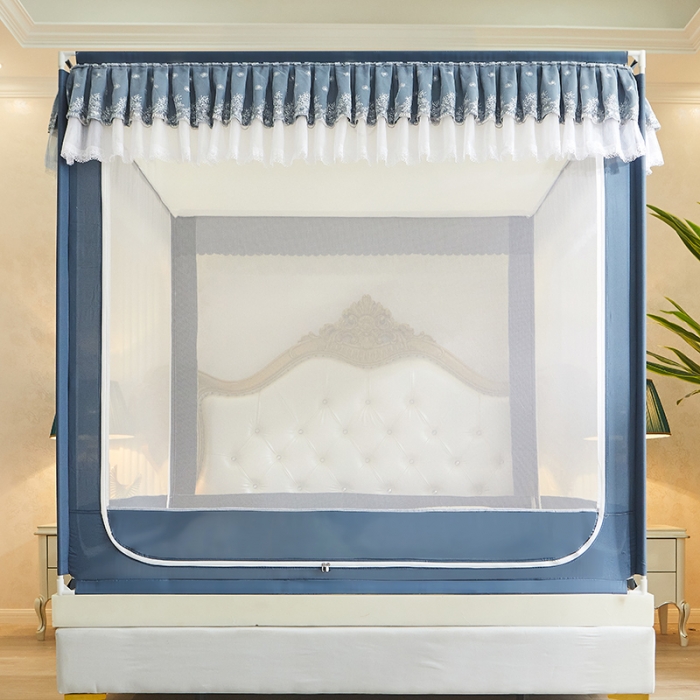 91家纺网 家纺一手货源 找家纺 迪凡保罗 2021新款5838U型外穿杆拉链坐床式蚊帐 蓝灰