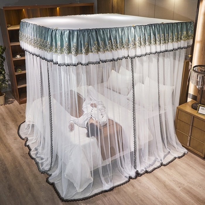 91家纺网 家纺一手货源 找家纺 迪凡保罗新款A33广东拉绳土豪金手动导轨蚊帐三开门 白色