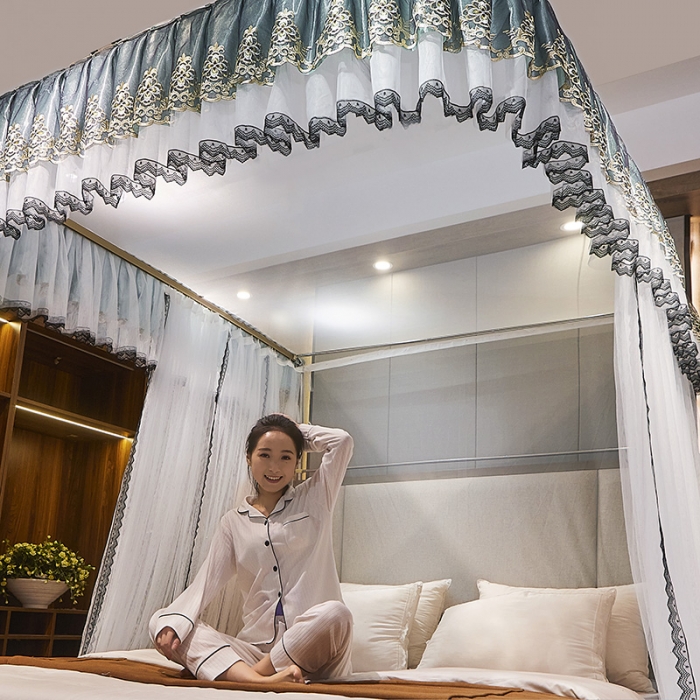 91家纺网 家纺一手货源 找家纺 迪凡保罗新款A33广东拉绳土豪金手动导轨蚊帐三开门 白色