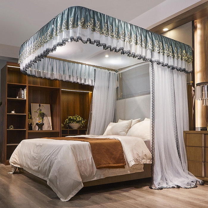 91家纺网 家纺一手货源 找家纺 迪凡保罗新款A33广东拉绳土豪金手动导轨蚊帐三开门 白色